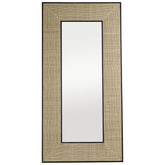 Piolo Black Wood with Natural Rattan Finish Floor Mirror